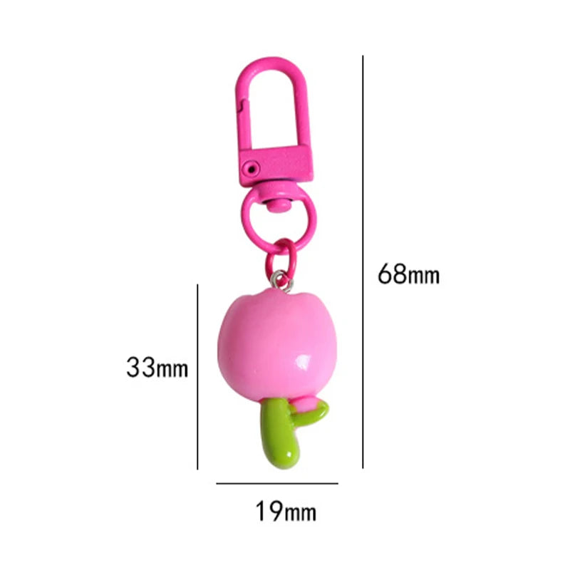 Resin Tulip Keychain Pendant Flower Girl Heart Cute Bag Ornament Headphone Key Case Decoration