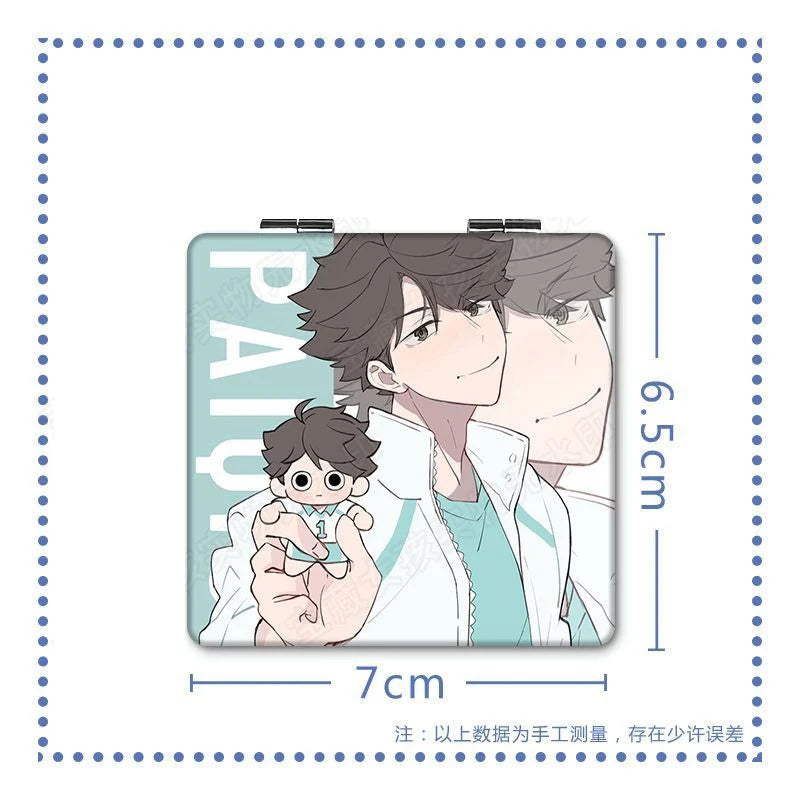 6x7cm, Haikyuu, Folding Double-sided Makeup Mirror, Portable Travel, Mini Light Compact, Anime Cute Girls Kids,Magnifying,Square