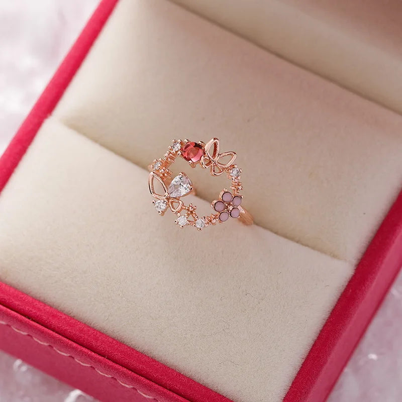 Korean Delicate Flowers Rings for Women Girls Temperament Micro-inlaid Crystal Zircon Finger Rings Party Jewelry Accessories