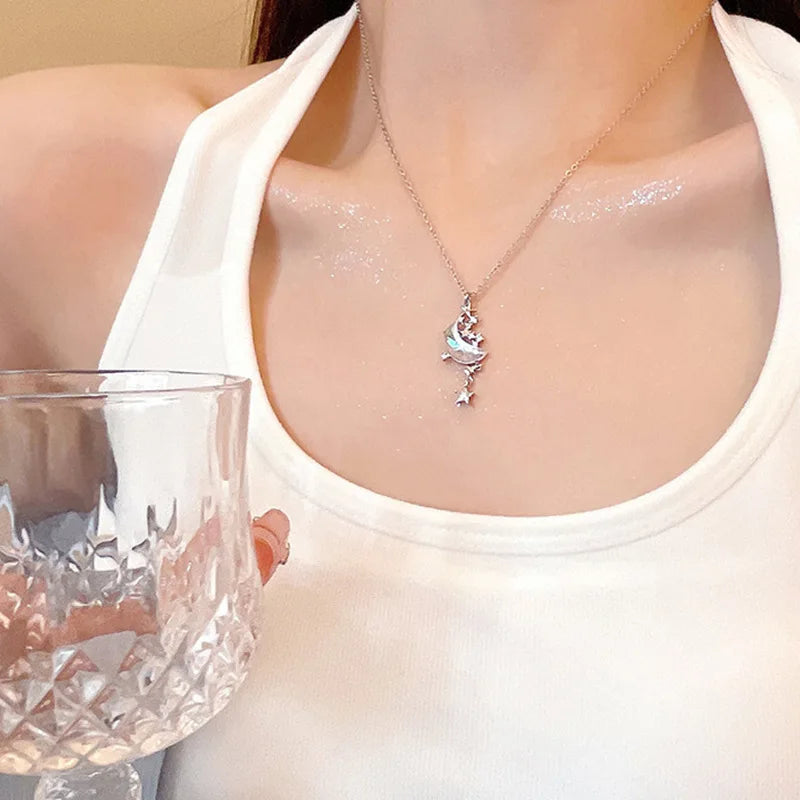 Kiss Jewelry Y2K Fairy Moon Star Chokers Necklace for Women Girls Colorful Glazed Stone Korean Fashion Pendant Necklaces Gift