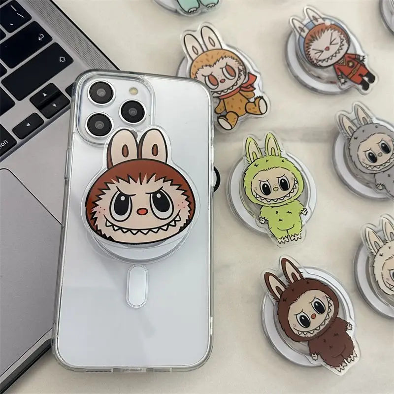Korean La Cute BuBu Cartoon Magnetic Phone Grip Tok Griptok Phone Holder Girl for IPhone 16 15 13 Samsung Universal Stand Holder