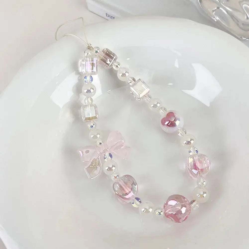 New Sweet Bow Cell Phone Chain Cute Beaded Sweet Bag Hangings Bow Anti-loss Anti-loss Lanyard Jewelry Women