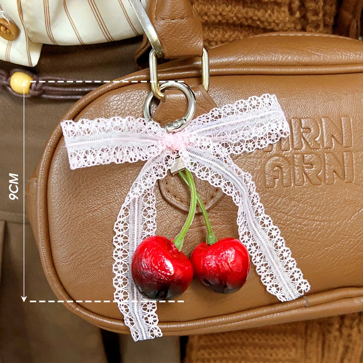 Fashion Pearl Bowknot Keychain Phone Lanyard Pendant Hanging Accessories Sweet Cherry Keyring Charm Jewelry For Girl Women Gift
