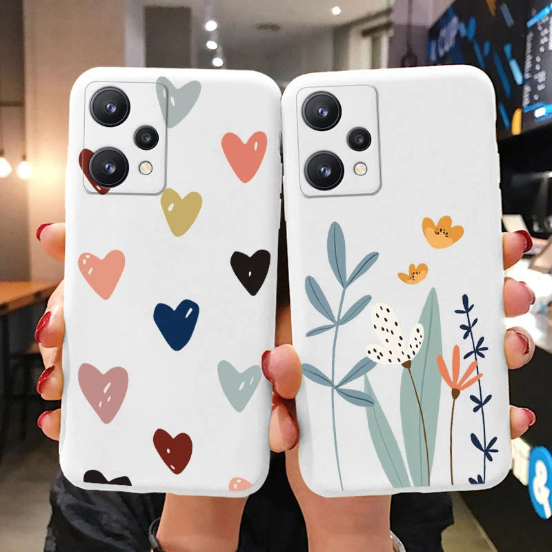 For Realme 9 4G Case 9 Pro Plus Cover Cute Heart Flower Back Cover Soft Silicone Protective Funda For OPPO Realme 9 Pro+ Shell