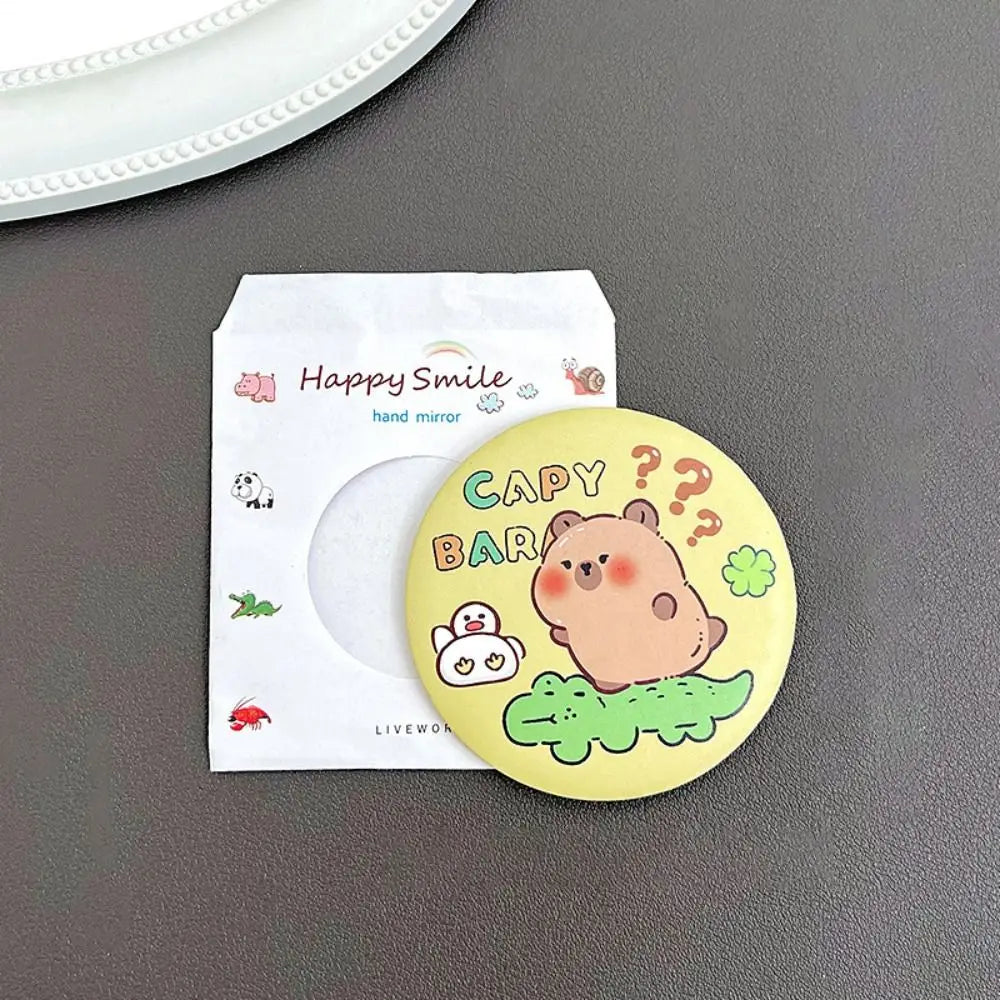 Cheese Biscuit Design Pocket Mirror Portable Foldable Mini Makeup Mirror For Travel Daily Use Cute Cartoon Style
