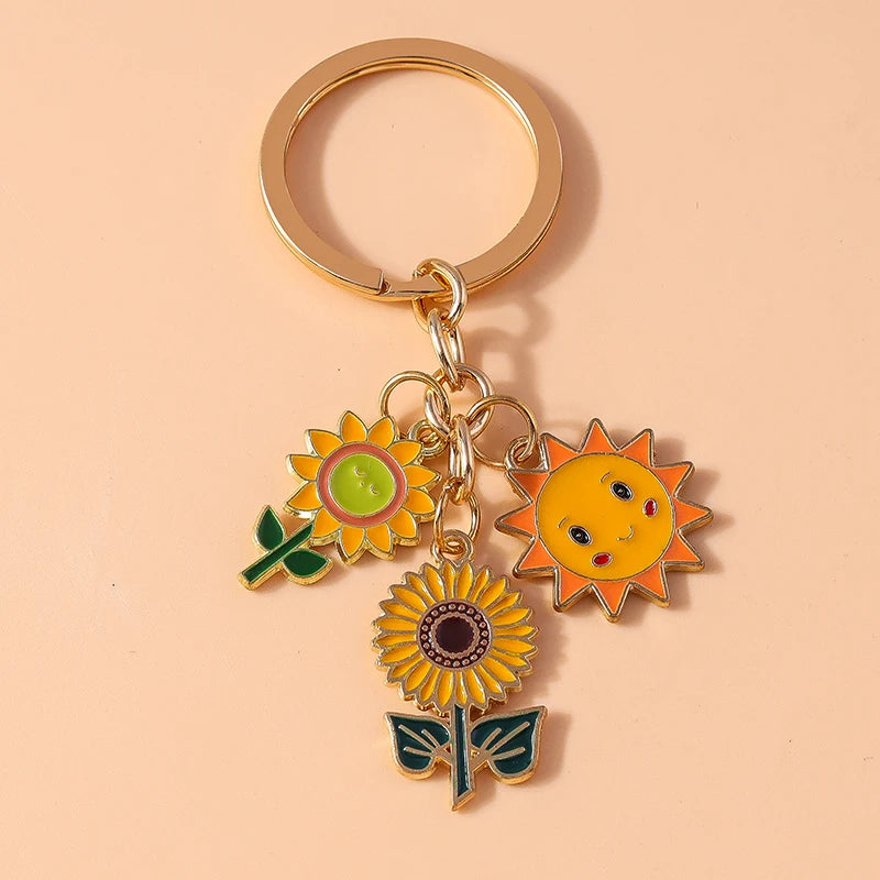 Cute Enamel Flower Keychain Butterfly Key Rings Pendants for Key Holder Women Girls Handbag Decor DIY Jewelry Gifts
