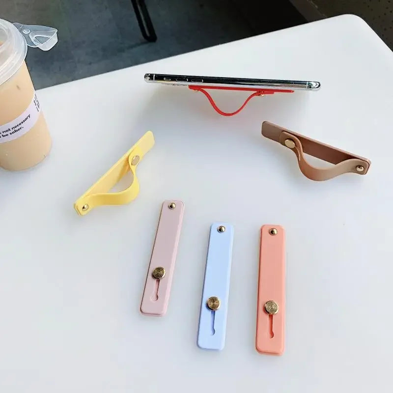 Candy Color Finger Ring Holder Silicon Phone Hand Band Holder For iPhone Wristband Strap Push Pull Grip Stand Bracket Wholesale
