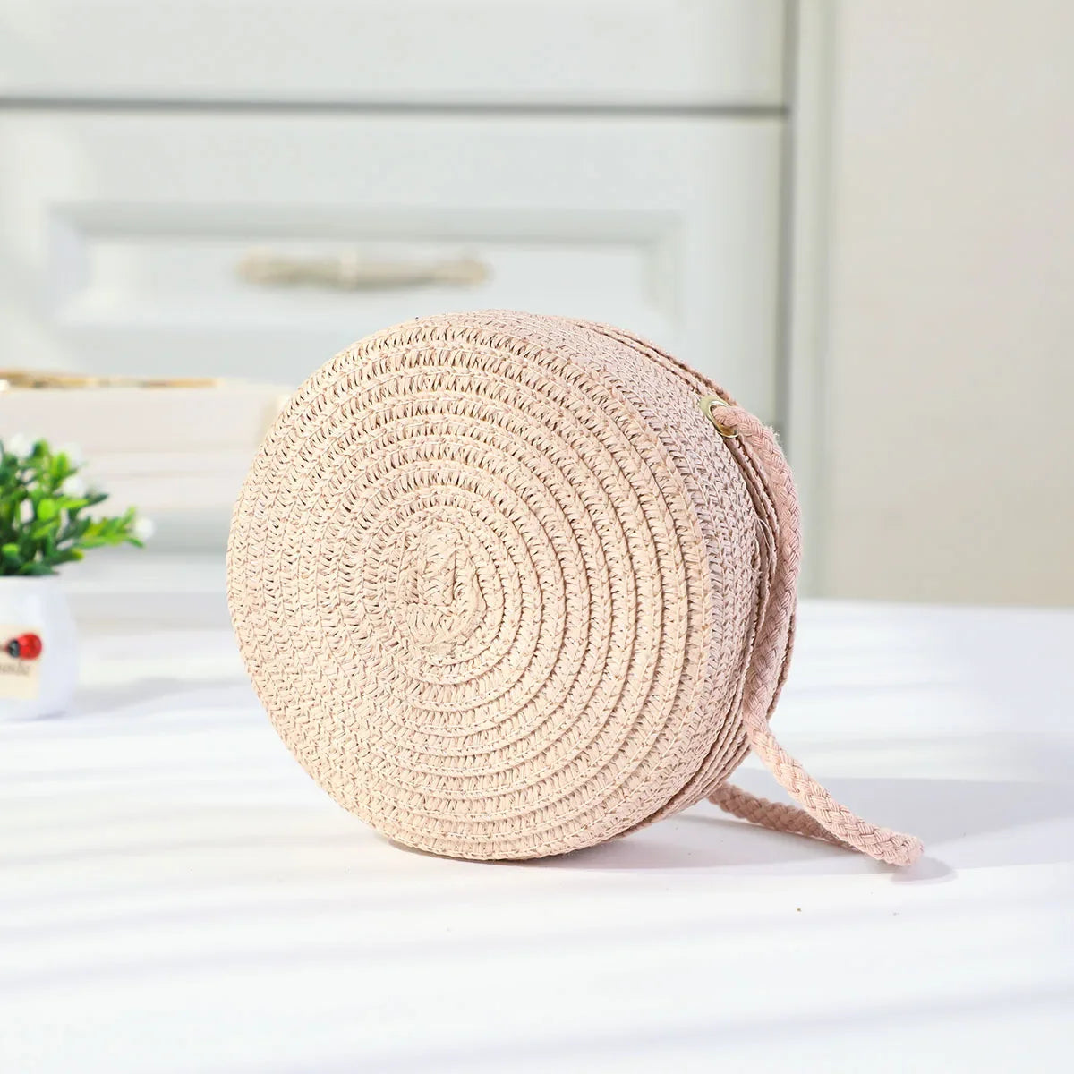 Fashion Round Woven Bow Girls Crossbody Bag Simple Baby Kids Beach Purse Clutch Casual Straw Flower Children's Shoulder Bags