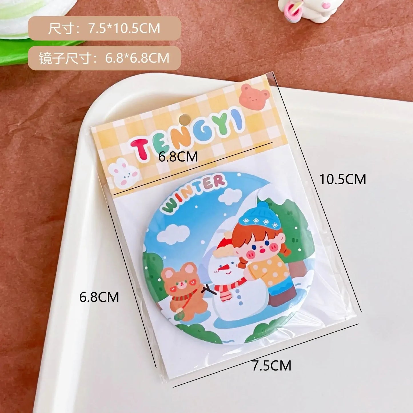 Cute Cartoon Small Makeup Mirror Portable Travel Women Girls Makeup Mini Round Mirror Kawaii Compact Single-sided Makeup Mirror