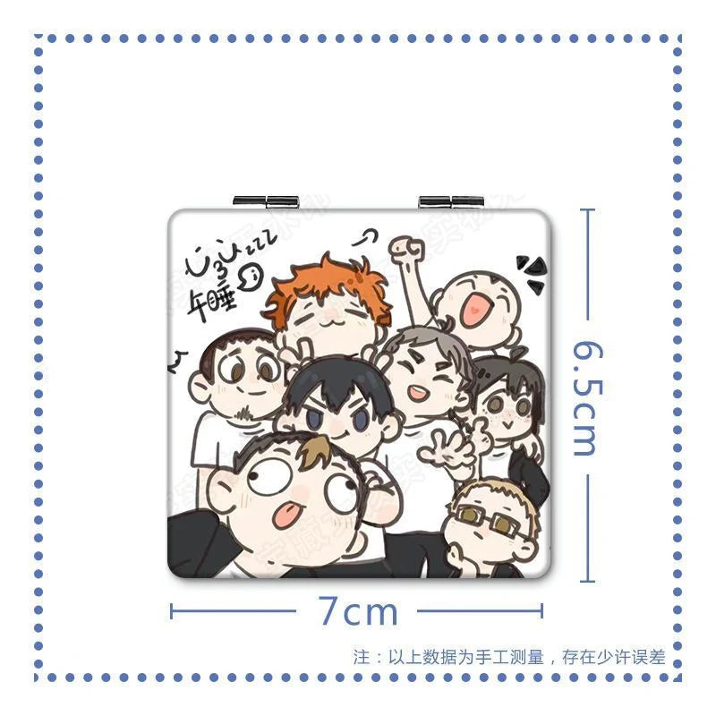 6x7cm, Haikyuu, Folding Double-sided Makeup Mirror, Portable Travel, Mini Light Compact, Anime Cute Girls Kids,Magnifying,Square
