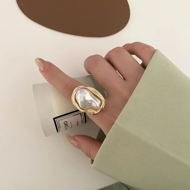 LATS Vintage White Enamel Metal Irregular Shape Geometric Open Adjustable Ring for Women Girl Fashion Jewelry Birthday Gifts