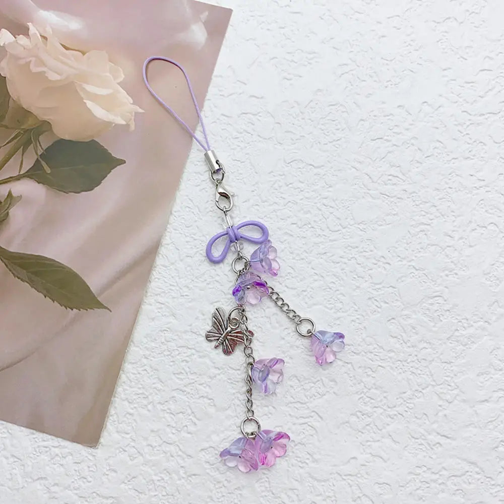 Phone Charm Strap Jellyfish Wind Chime Lily Flower Pendant Keychain Cute Key Phone Lanyard Women Girl Bag Ornament
