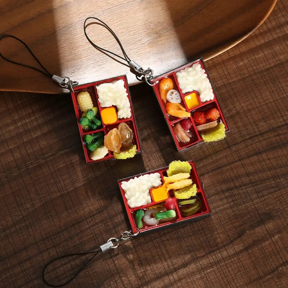 PVC Simulation Food Box Toy Keychain Scene Model Sushi Box Lunch Dollhouse Mini Sushi Keychain Creative Keyring
