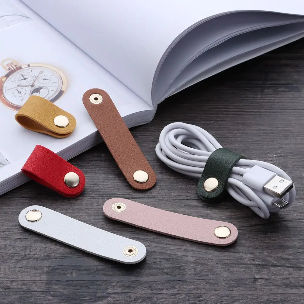 Cable Organizer Leather Wire Binding Data Cable Tie Management Bobbin Winder Marker Holder Tape Lead Straps Cord Holder