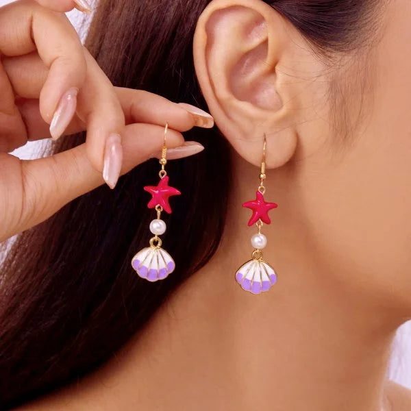 Fashion Asymmetric Ocean Style Earrings Stud For Women Starfish Shell Earring Ear Ring Imitation Pearl Zircon Jewelry Gift