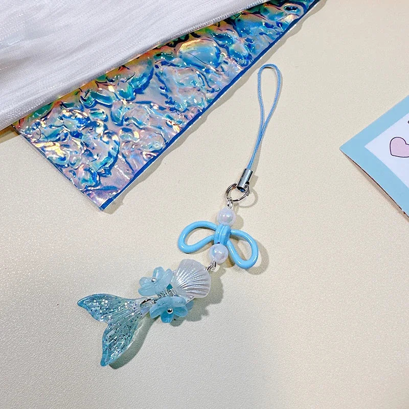 Acrylic Laser Bow Cherry Blossom Mermaid Mobile Phone Straps Phone Chain Pendant Universal Phone Keychain Backpack Decor