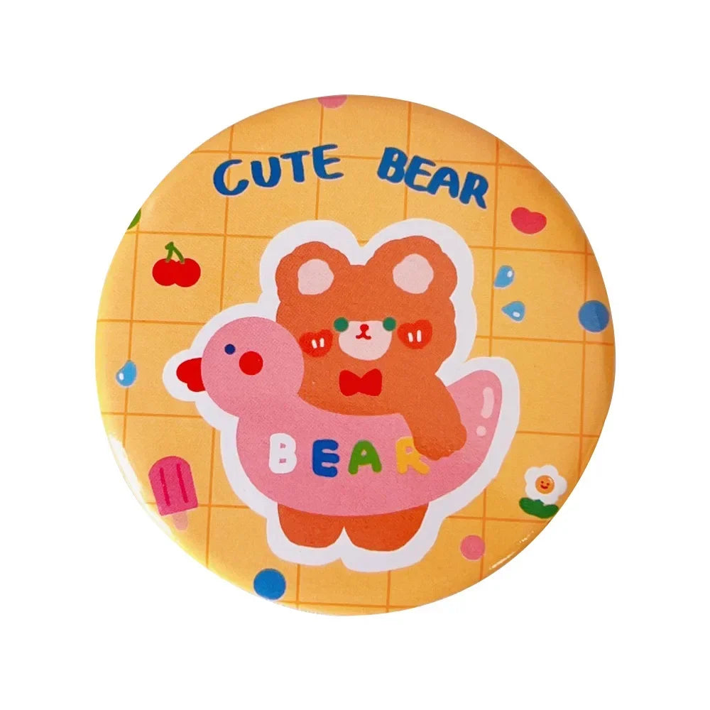 Cute Cartoon Small Makeup Mirror Portable Travel Women Girls Makeup Mini Round Mirror Kawaii Compact Single-sided Makeup Mirror