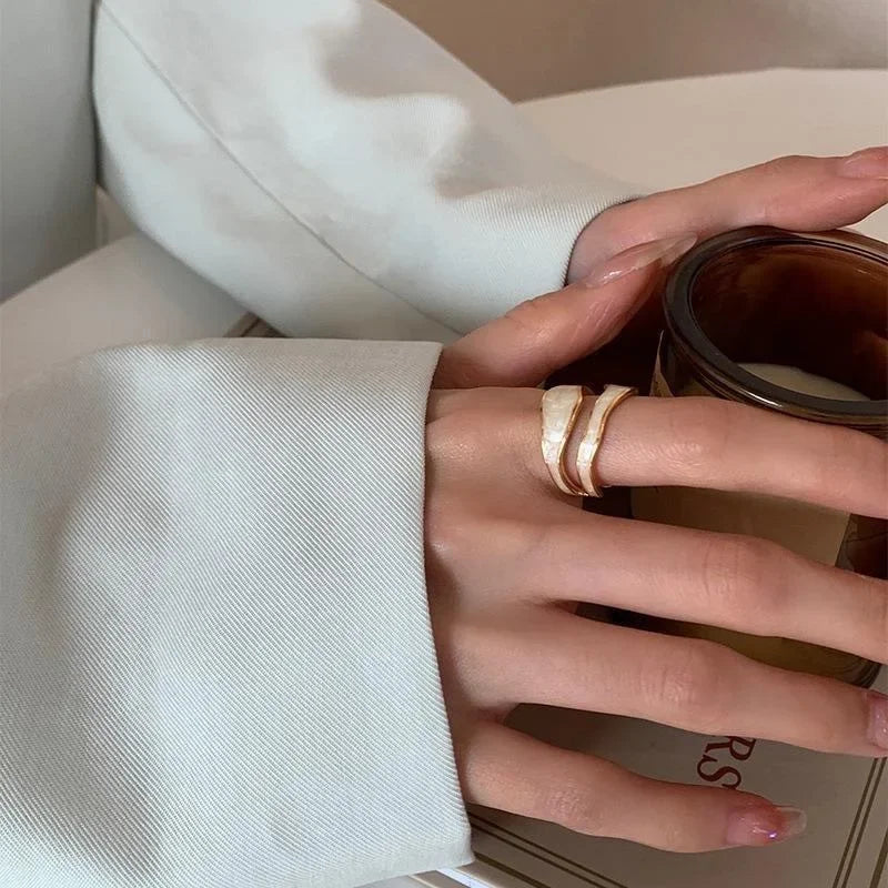 LATS Vintage White Enamel Metal Irregular Shape Geometric Open Adjustable Ring for Women Girl Fashion Jewelry Birthday Gifts
