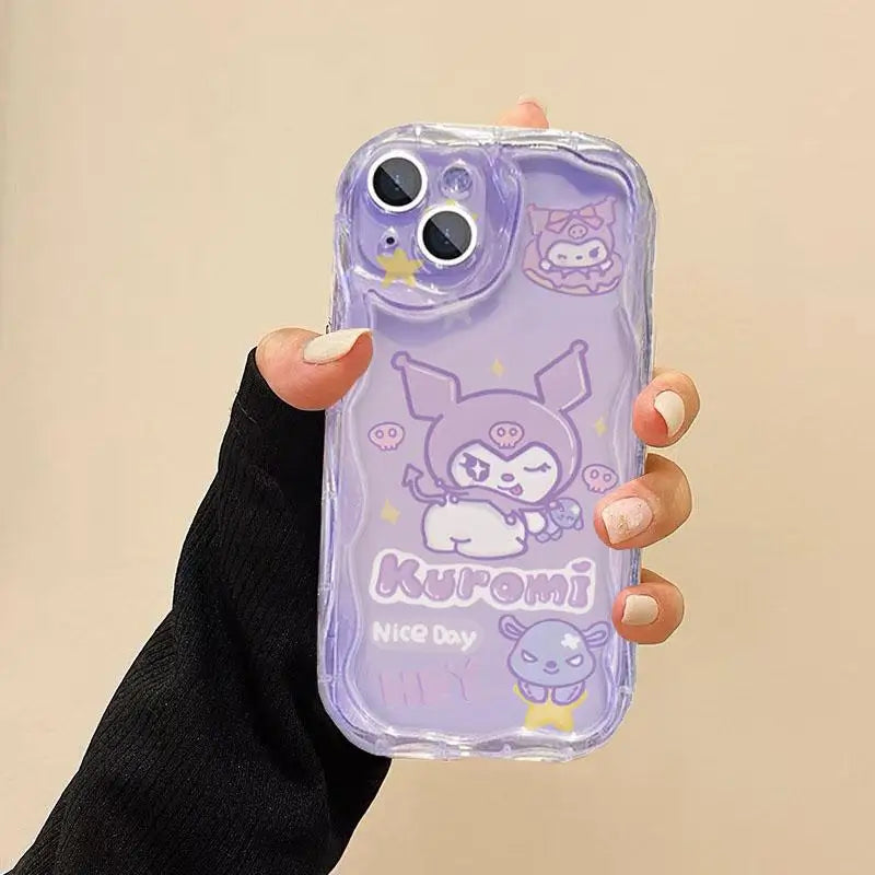 Cute Kuromi Melody Grip Tok Holder Wave Soft Phone Case For IPhone 15 Pro Max 14 11 12 13 Mini XR 6s 6 8 7 Plus X XS SE 2022