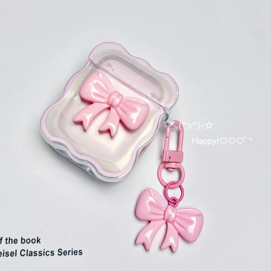3D pink bow suitable for Apple AirPods 1/2/3/4 generation Bluetooth earphone protective case Pro2ND earphone case