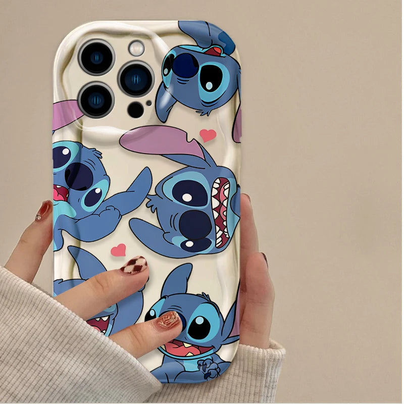 Disney Lovely Stitch 3D Wave Case For iPhone 16 15 14 13 12 11 Pro Max X XR XS 8 7 Plus SE 2020 Shockproof Clear Silicone Cover