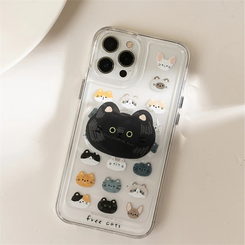 Korean Cute Funny Cat Grip Tok Griptok Phone Stand Holder Support For iPhone 15 Samsung Huawei Universal Accessories Holder Ring