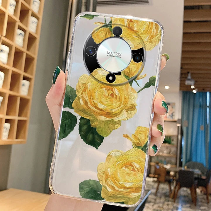 Blue Light Flowers Phone Case For Honor 90 Lite 200 Pro 200 Lite X9c X9a X9b Magic 5 6 Lite 20 Huawei Mate 20 Pro 5G Clear Cover