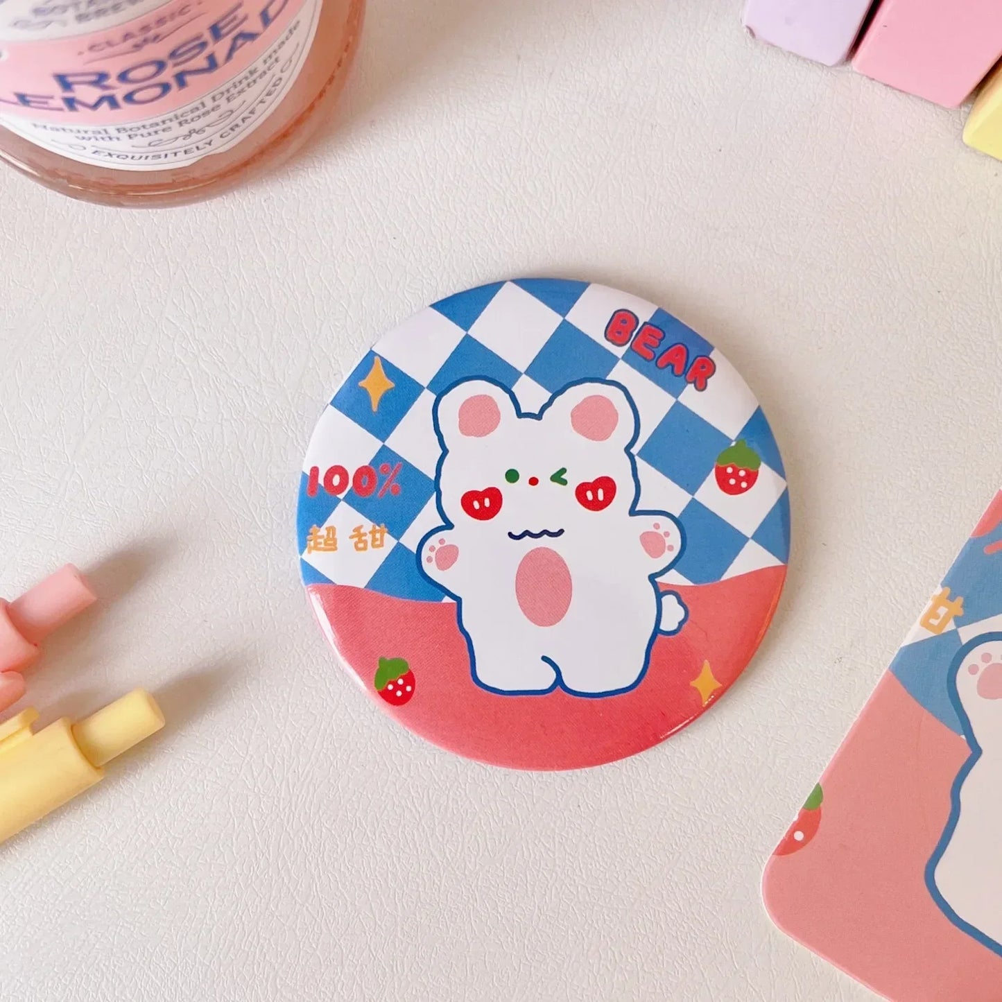Cute Cartoon Small Makeup Mirror Portable Travel Women Girls Makeup Mini Round Mirror Kawaii Compact Single-sided Makeup Mirror
