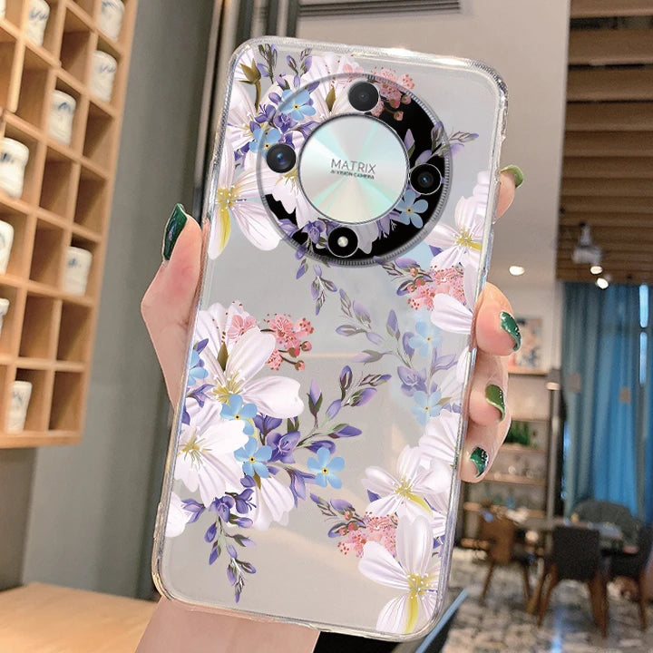 Blue Light Flowers Phone Case For Honor 90 Lite 200 Pro 200 Lite X9c X9a X9b Magic 5 6 Lite 20 Huawei Mate 20 Pro 5G Clear Cover