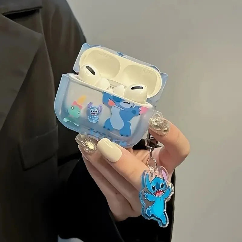 Kawaii Cartoon Stitch Case For Airpods 4 3 2 1 Pro Pro2 Anime Lilo & Stitch Protective Earphone Cover With Key Ring Kids Gifts