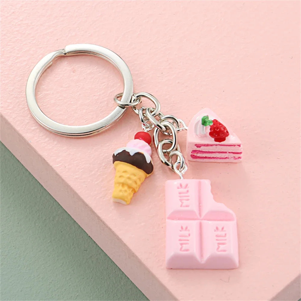 Lovely Dessert Keychain Afternoon Tea Key Ring Ice Cream Chocolate Cake Potato Food Key Chain Women Girl Gifts Handmade Jewelry