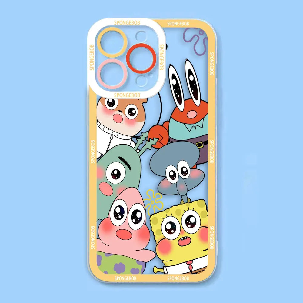 Cute Cartoon SpongeBob Patrick Star Angel Eyes Clear Phone Case For iPhone Apple 15 14 12 13 11 16 8 7 SE Plus X XR XS Max Case