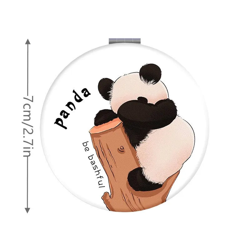 Portable Double-Side Folding Makeup Mirror Mini Round Cartoon Pattern Pocket Compact Vanity Handheld Mirror Travel Cosmetic Tool