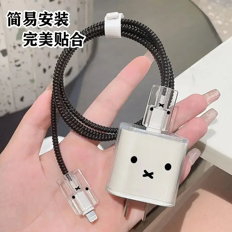 Kawaii Miffy Apple 15 16 Data Cable Protection Cover IPhone 11 12 13 14 Promax Fast Charge 20W Charger Cable Protection Cover