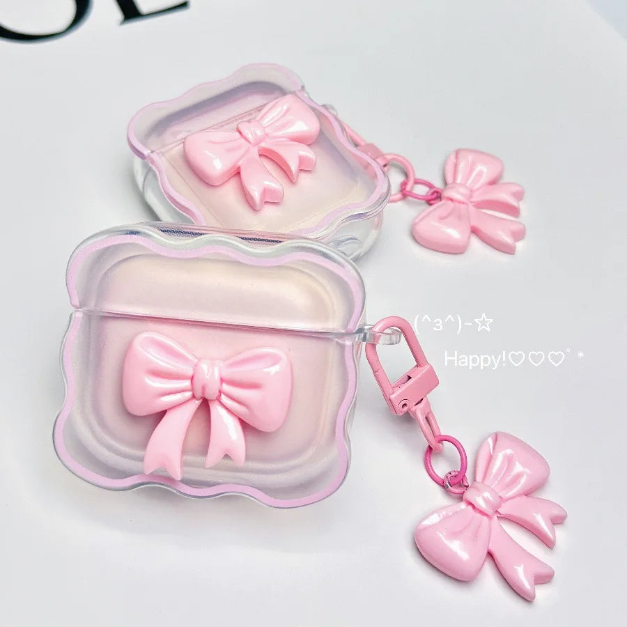 3D pink bow suitable for Apple AirPods 1/2/3/4 generation Bluetooth earphone protective case Pro2ND earphone case