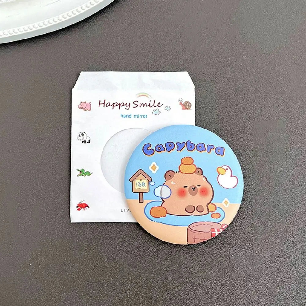 Cheese Biscuit Design Pocket Mirror Portable Foldable Mini Makeup Mirror For Travel Daily Use Cute Cartoon Style