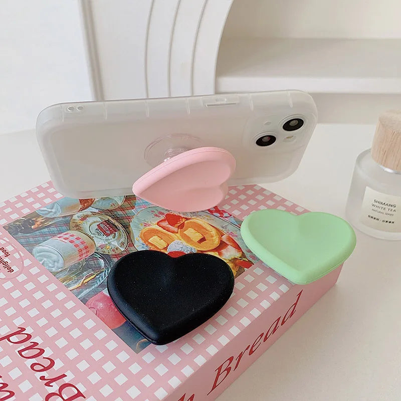 Silicone Heart-Shaped Round Phone Grip Stand Holder Pocket Socket Griptok Foldable Finger Ring Phone Stand For Iph Mobile Phone