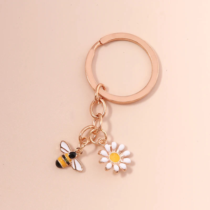 Cute Enamel Flower Keychain Butterfly Key Rings Pendants for Key Holder Women Girls Handbag Decor DIY Jewelry Gifts