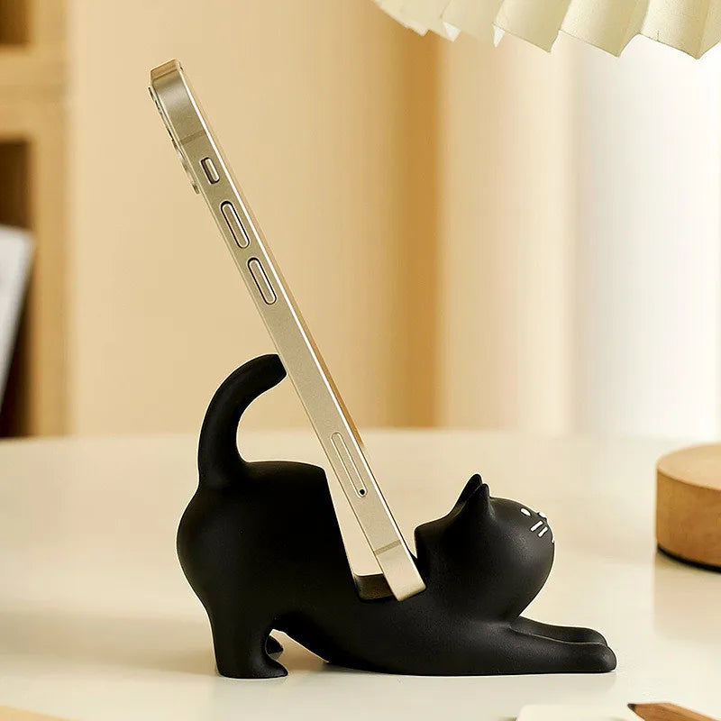 Kitten Mobile Phone Tablet Desktop Storage Stand, Stable Small Decoration, Resin Material, Mobile Phone Mount Stand, 1Pcs