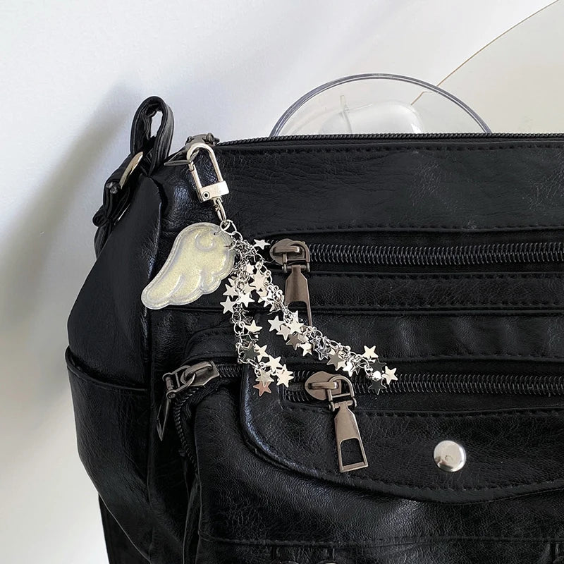 1 Piece Cute Angel Wings Star Chain Mobile Phone Charm Keychain Y2K Backpack Pendant Bag Hanging Ornament Girl Gift