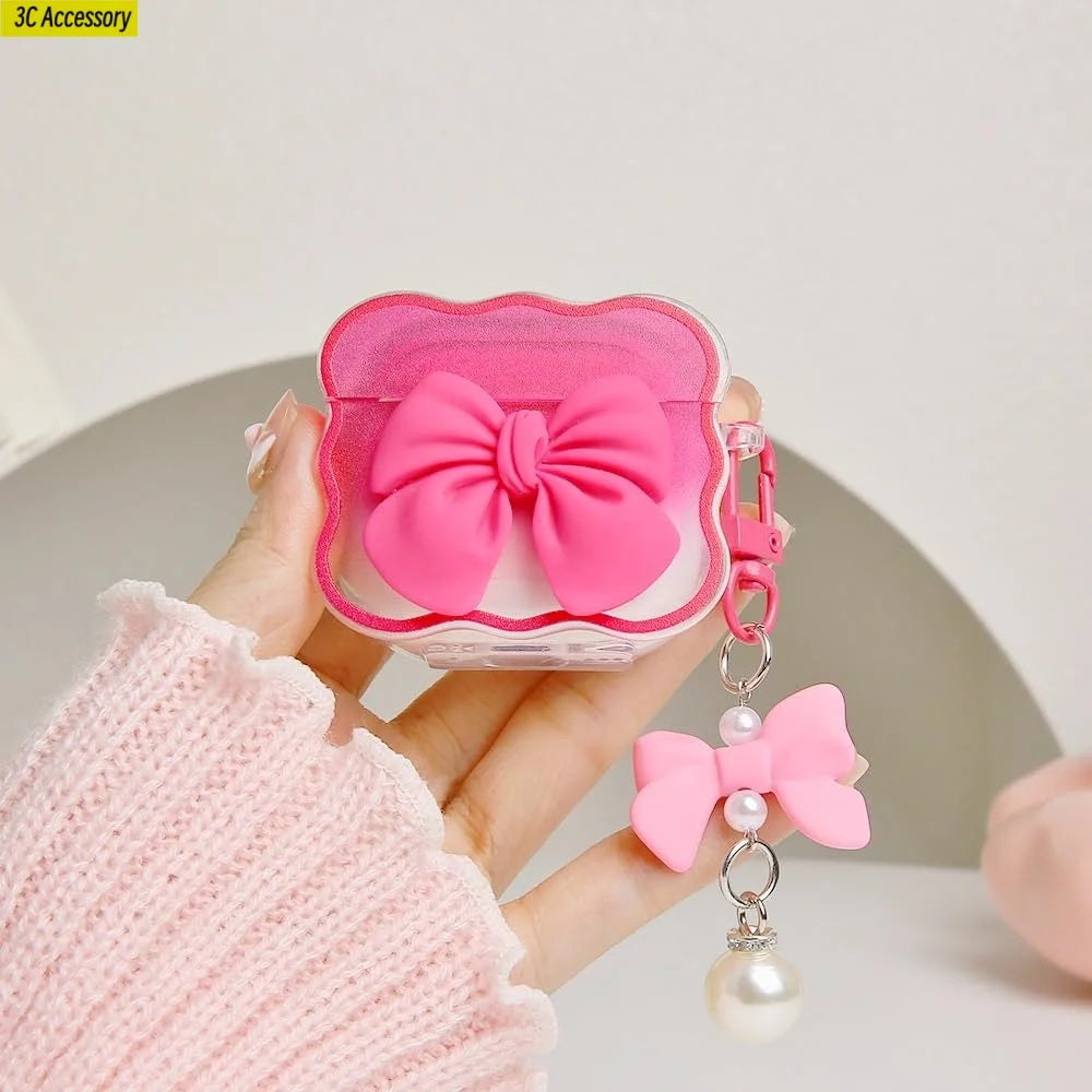 for airpod 4 case Cute 3D Bow Tie Design Shockproof Soft Clear TPU Kawaii Protector Cover for Women Airpods 4 Case with Keychain