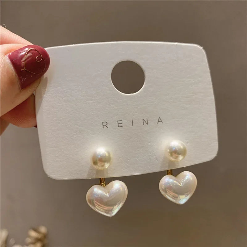 New Fashion love Heart Pearl Earrings for Women Sweet Elegant Temperament Drop Earring Trend Jewelry Accessories