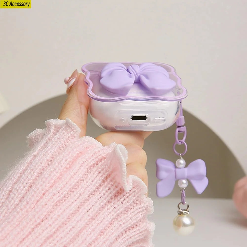 for airpod 4 case Cute 3D Bow Tie Design Shockproof Soft Clear TPU Kawaii Protector Cover for Women Airpods 4 Case with Keychain