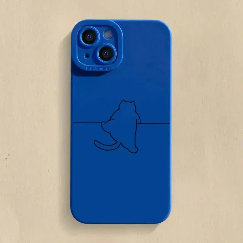 New Minimalist Cartoon Case For iPhone 11 12 13 14 15 Pro Max X XR XS 7 8 Plus SE 2 Kitten Shockproof Soft Silicone Bottom Cover