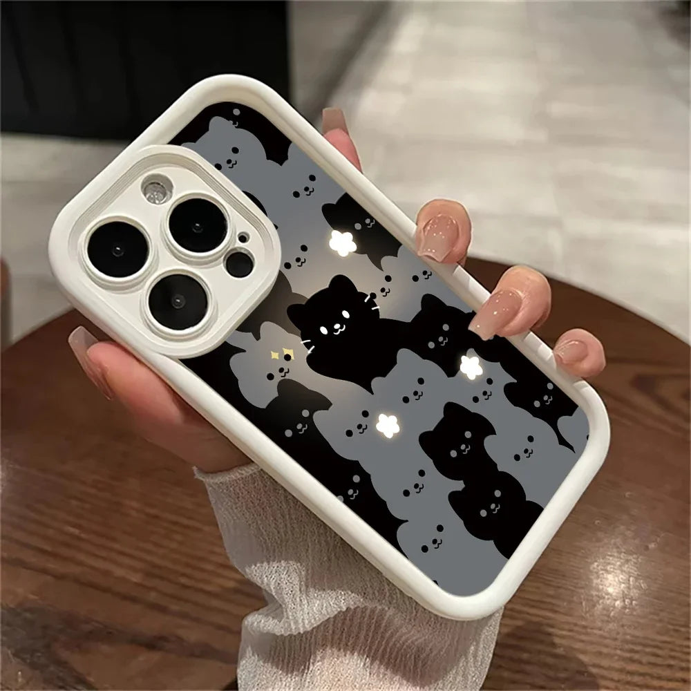 Cute Cartoon Cat Silicone Phone Case For iPhone 16 15 14 13 12 11 Pro Max XS X XR 7 8 Plus SE 2022 Shockproof Soft Bumper Cover