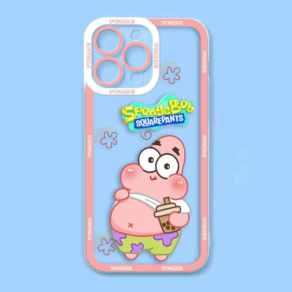 Cute Cartoon SpongeBob Patrick Star Angel Eyes Clear Phone Case For iPhone Apple 15 14 12 13 11 16 8 7 SE Plus X XR XS Max Case