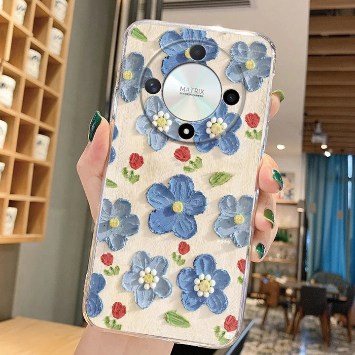 Blue Light Flowers Phone Case For Honor 90 Lite 200 Pro 200 Lite X9c X9a X9b Magic 5 6 Lite 20 Huawei Mate 20 Pro 5G Clear Cover
