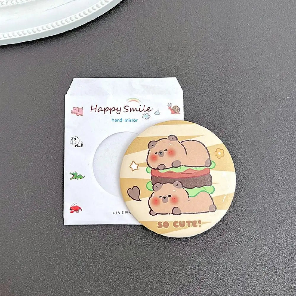 Cheese Biscuit Design Pocket Mirror Portable Foldable Mini Makeup Mirror For Travel Daily Use Cute Cartoon Style