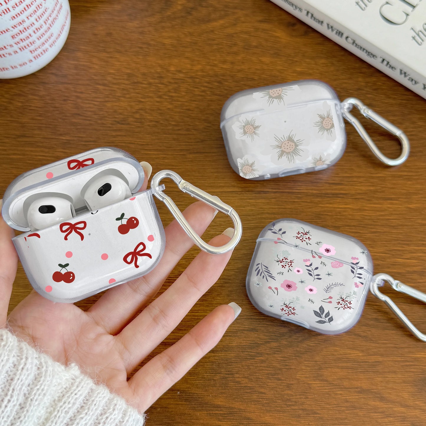 Cherry Blossom Bow Earphone Case For AirPods 1/2 TPU Clear Earphone Case For Airpods Pro2 Pro 3 4 Protective Cover With Keychain