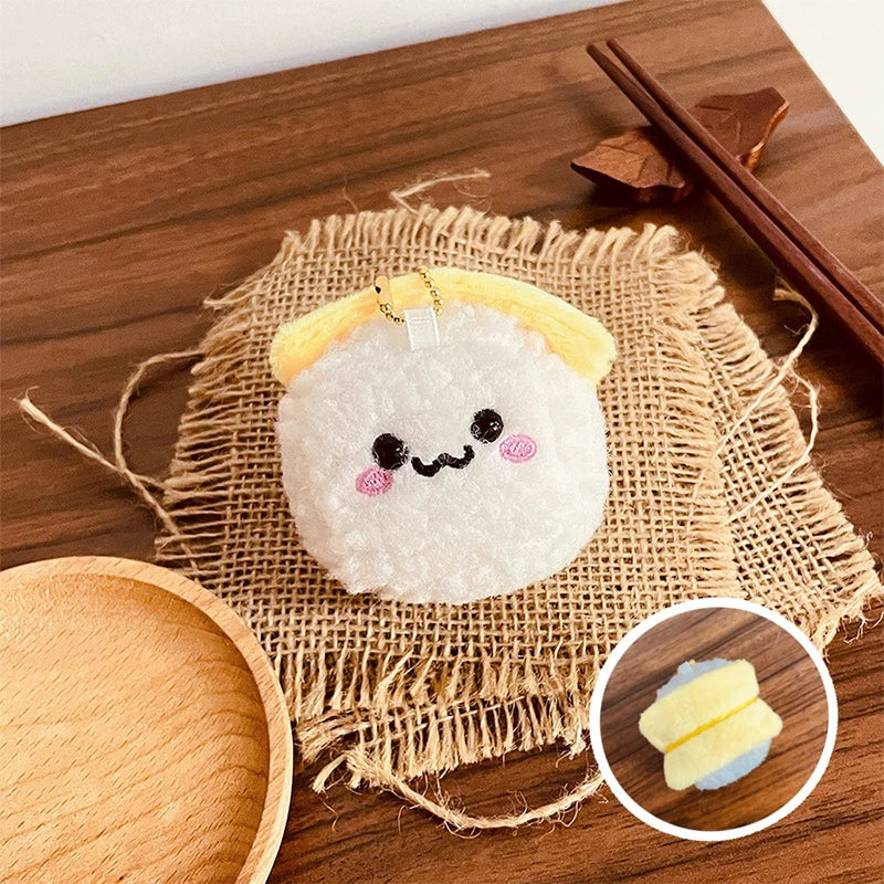 1PC Kawaii Japanese Colorful Rice Ball Doll Pendant Cute Salmon Sushi Plush Keychain Mini Stuffed Toy Couple Gift